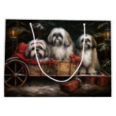 Lhasa ook besneeuwde slee kerstdecor groot cadeauzakje (Achterkant)