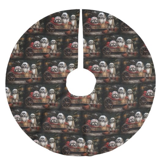 Lhasa ook besneeuwde slee kerstdecor kerstboom rok (Voorkant)