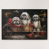Lhasa ook besneeuwde slee kerstdecor legpuzzel (Horizontaal)
