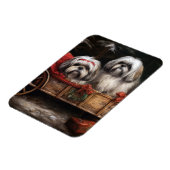 Lhasa ook besneeuwde slee kerstdecor magneet (Linkerzijde)