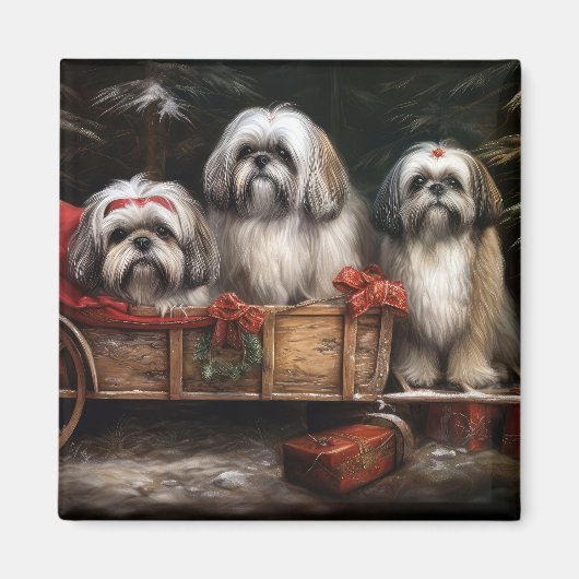 Lhasa ook besneeuwde slee kerstdecor magneet (Voorkant)