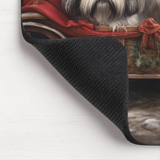 Lhasa ook besneeuwde slee kerstdecor muismat (Hoek)