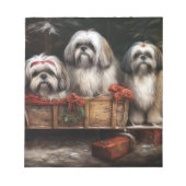 Lhasa ook besneeuwde slee kerstdecor notitieblok (Voorkant)