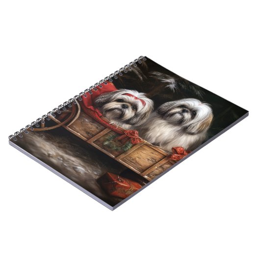 Lhasa ook besneeuwde slee kerstdecor notitieboek (Linkerzijde)