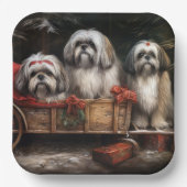 Lhasa ook besneeuwde slee kerstdecor papieren bordje (Voorkant)