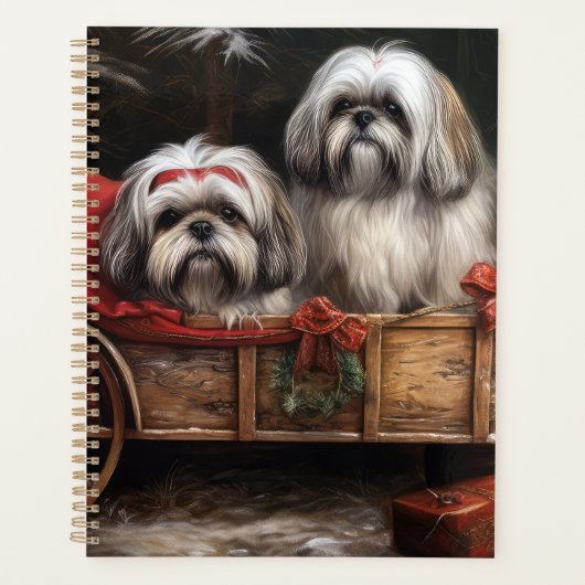 Lhasa ook besneeuwde slee kerstdecor planner (Voorkant)