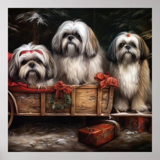 Lhasa ook besneeuwde slee kerstdecor poster (Voorkant)
