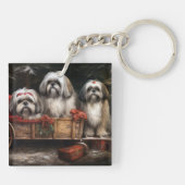 Lhasa ook besneeuwde slee kerstdecor sleutelhanger (Achterkant)