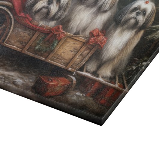 Lhasa ook besneeuwde slee kerstdecor snijplank (Hoek)