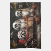 Lhasa ook besneeuwde slee kerstdecor theedoek (Verticaal)