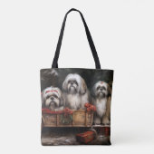 Lhasa ook besneeuwde slee kerstdecor tote bag (Achterkant)