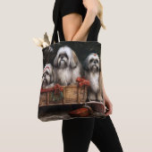 Lhasa ook besneeuwde slee kerstdecor tote bag (Dichtbij)