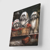 Lhasa ook besneeuwde slee kerstdecor vierkante klok (Hoek)