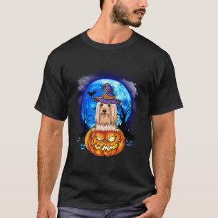 Lhasa ook heks maan pompoen enge halloween hond t-shirt