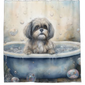 Lhasa Ook In Badkuip Waterverf Hondenkunst Douchegordijn (Voorkant)