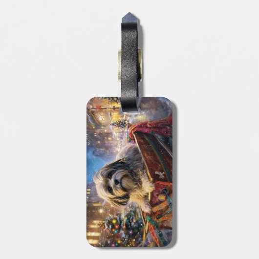 Lhasa Ook Kerstfeest Seizoen Bagagelabel (Achterkant verticaal)