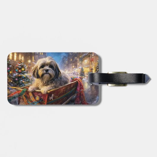 Lhasa Ook Kerstfeest Seizoen Bagagelabel (Achterkant horizontaal)