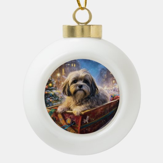 Lhasa Ook Kerstfeest Seizoen Keramische Bal Ornament (Voorkant)