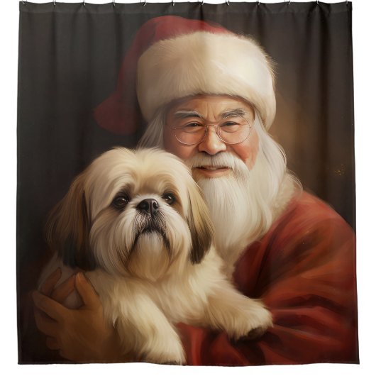Lhasa ook met Kerstman feestelijke kerst Douchegordijn (Voorkant)