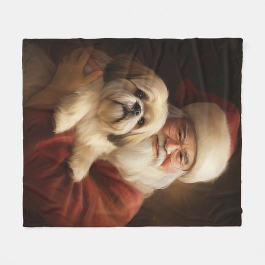 Lhasa ook met Kerstman feestelijke kerst Fleece Deken (Voorkant (Horizontaal))