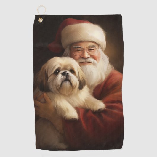Lhasa ook met Kerstman feestelijke kerst Golfhanddoek (Voorkant)