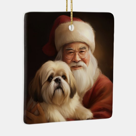 Lhasa ook met Kerstman feestelijke kerst Keramisch Ornament (Rechts)