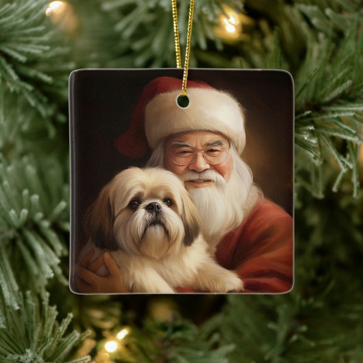Lhasa ook met Kerstman feestelijke kerst Keramisch Ornament (Boom)