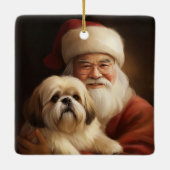 Lhasa ook met Kerstman feestelijke kerst Keramisch Ornament (Achterkant)