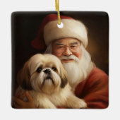 Lhasa ook met Kerstman feestelijke kerst Keramisch Ornament (Voorkant)