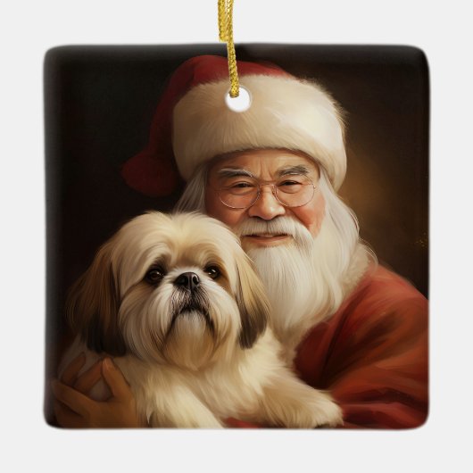 Lhasa ook met Kerstman feestelijke kerst Keramisch Ornament (Voorkant)