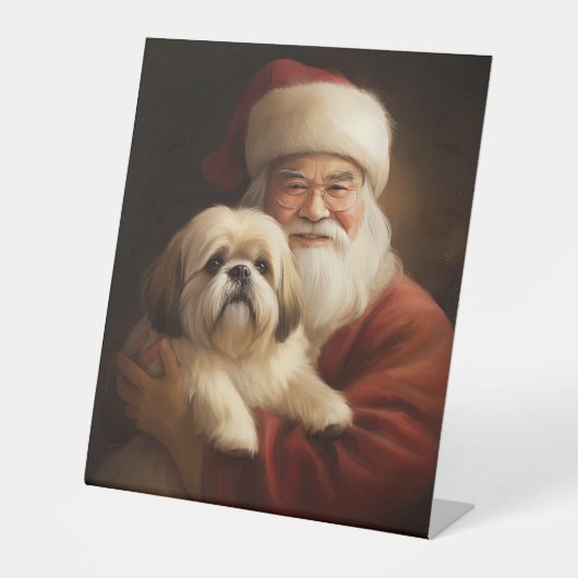 Lhasa ook met Kerstman feestelijke kerst Reclamebord Met Voetstuk (Voorkant)