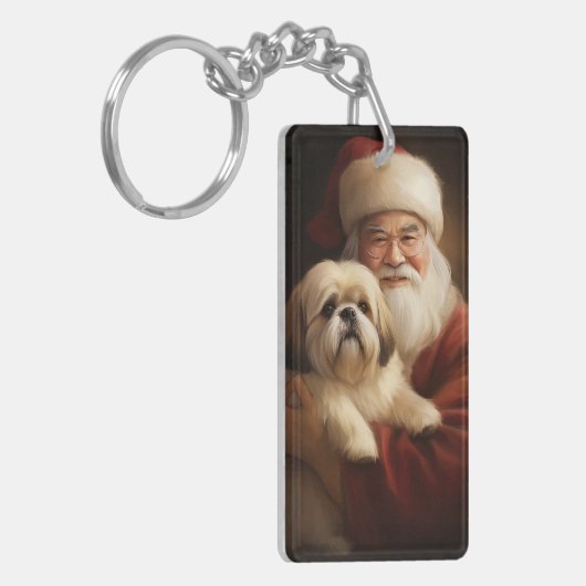 Lhasa ook met Kerstman feestelijke kerst Sleutelhanger (Voorkant Links)