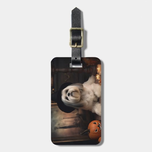 Lhasa ook pompoenen Halloween eng Bagagelabel (Voorkant verticaal)