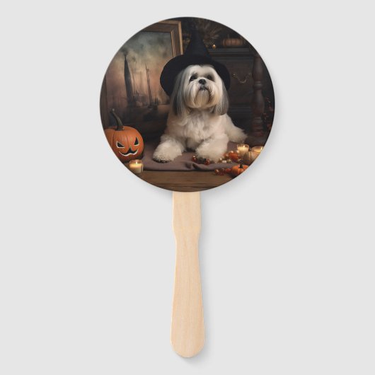 Lhasa ook pompoenen Halloween eng Handwaaier (Achterkant)