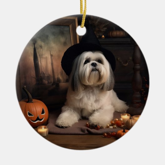 Lhasa ook pompoenen Halloween eng Keramisch Ornament (Voorkant)