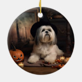 Lhasa ook pompoenen Halloween eng Keramisch Ornament (Achterkant)
