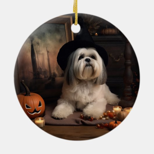 Lhasa ook pompoenen Halloween eng Keramisch Ornament (Achterkant)