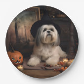 Lhasa ook pompoenen Halloween eng Papieren Bordje (Voorkant)