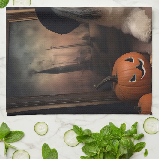 Lhasa ook pompoenen Halloween eng Theedoek (Gevouwen)