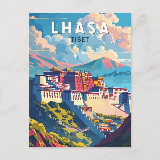 Lhasa Tibet Travel Art Vintage Briefkaart (Voorkant)