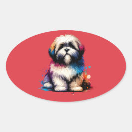 Lhaso Apso Dog Ovale Sticker