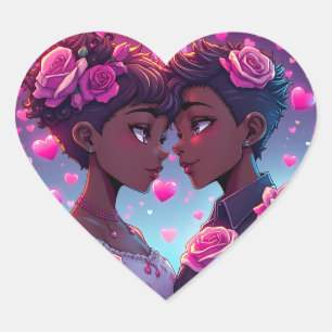 LHBT-liefde   Afro-Amerikaanse anime paar Hart Sticker