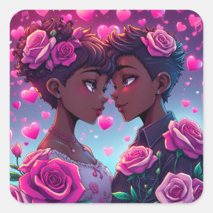 LHBT-liefde Afro-Amerikaanse anime paar Vierkante Sticker