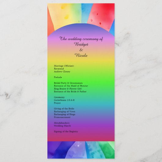 LHBTQ Biseksueel Huwelijk Programma & Menu (Achterkant)