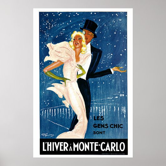 L'Hiver a Monte-Carlo Vintage Travel Advertisement Poster (Voorkant)