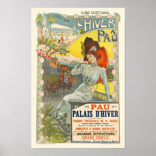 L'Hiver à Pau France Vintage Poster 1900 (Voorkant)
