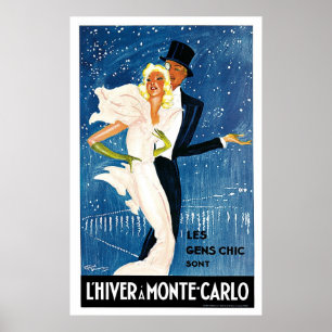 L'Hiver Monte Carlo Monaco Vintage Travel Poster