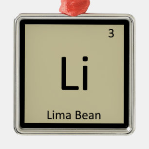 Li - Lima Bean Chemie Periodiek Systeem Symbool Metalen Ornament