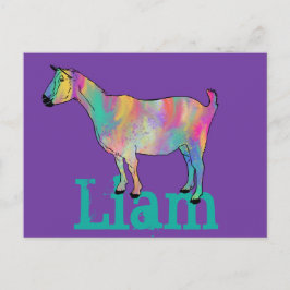 Liam Add Name Colorful Goat Cute Cool Animal Art Briefkaart