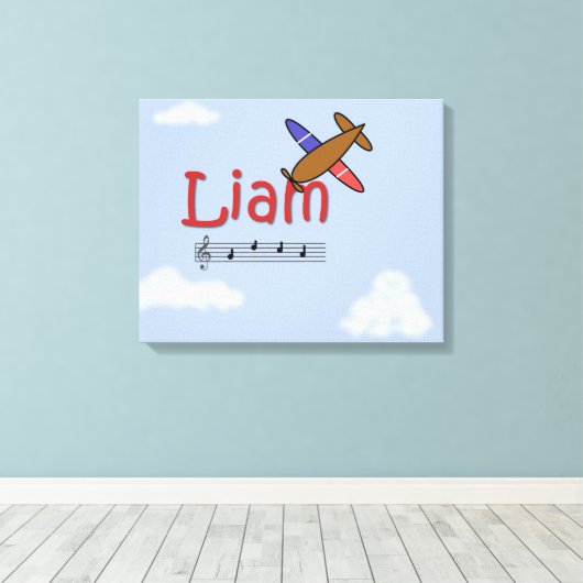 Liam Airplane Name Canvas Afdruk (Insitu (Houten vloer))